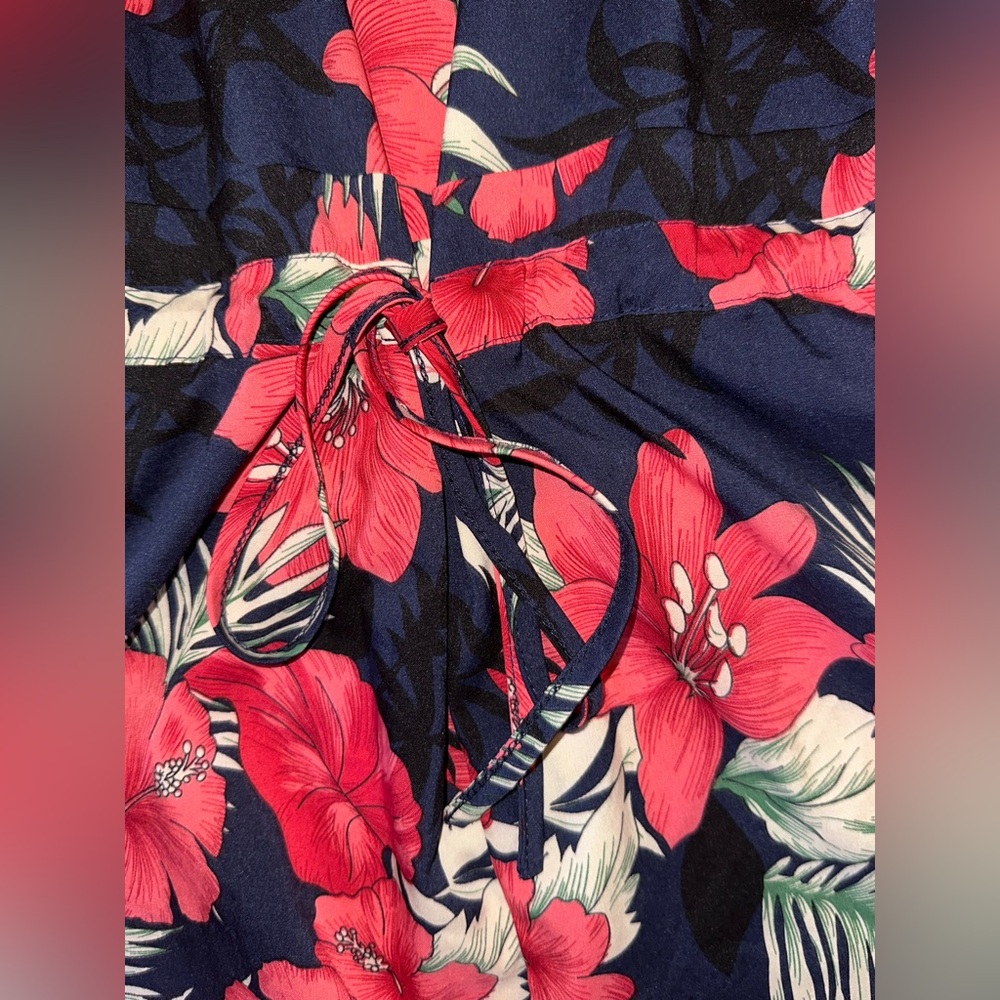 NEW Reveuse Pink and Blue Floral V- Neck Waist Tie Zipper Jumpsuit size 2X - Picture 14 of 15